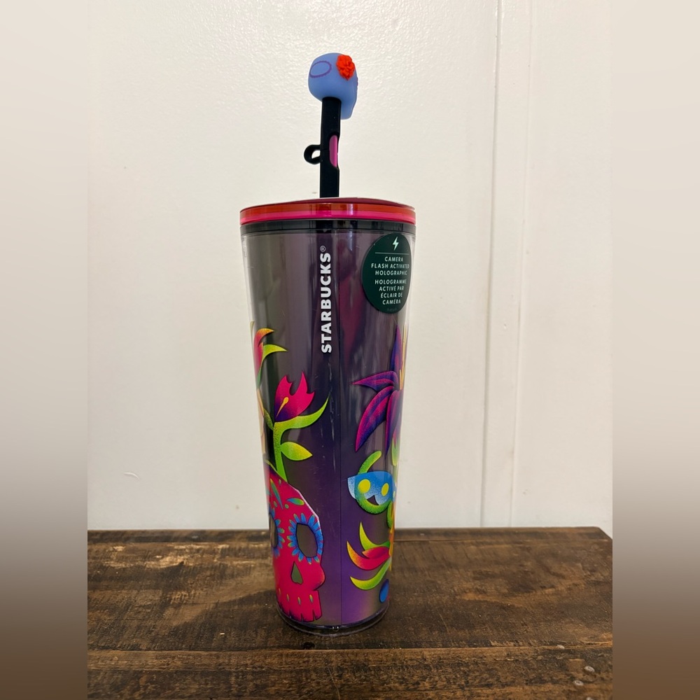 Starbucks Dia De Los Muertos 2025 24 oz Tumbler with Straw and Straw Topper NWT - Picture 3 of 5